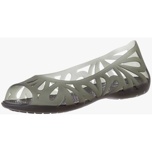 CROCS Shoes - CROCS Adrina III Espresso Peep Toe Slip On Jelly Ballet Flat Shoes - Size US 8